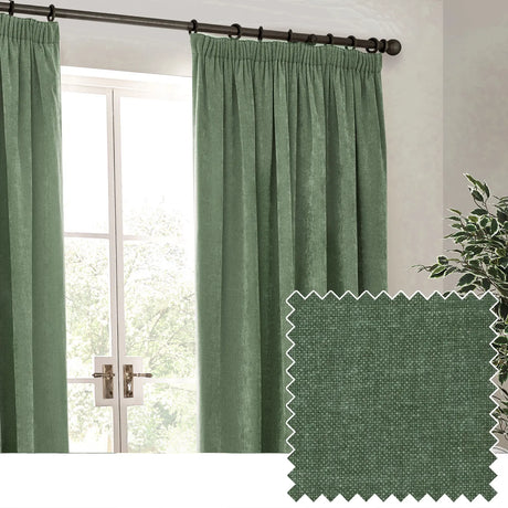 Heavy Lined Eucalyptus Velvet Chenille Pencil Pleat Curtains - additional product view 1