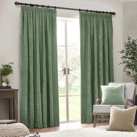 Heavy Lined Eucalyptus Velvet Chenille Pencil Pleat Curtains - additional product view 2