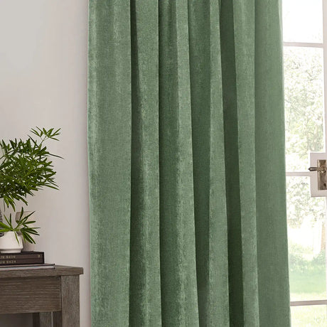 Heavy Lined Eucalyptus Velvet Chenille Pencil Pleat Curtains - additional product view 3