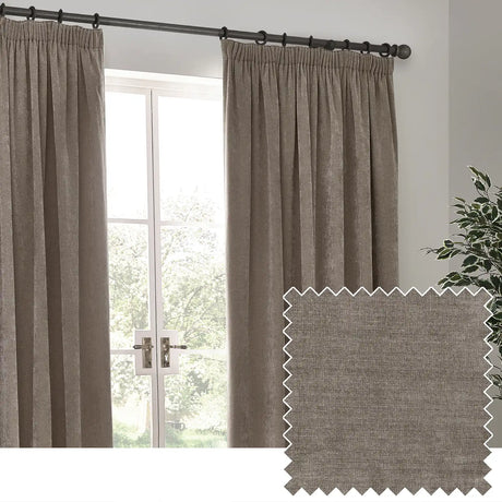 Heavy Lined Greige Velvet Chenille Pencil Pleat Curtains - additional product view 1