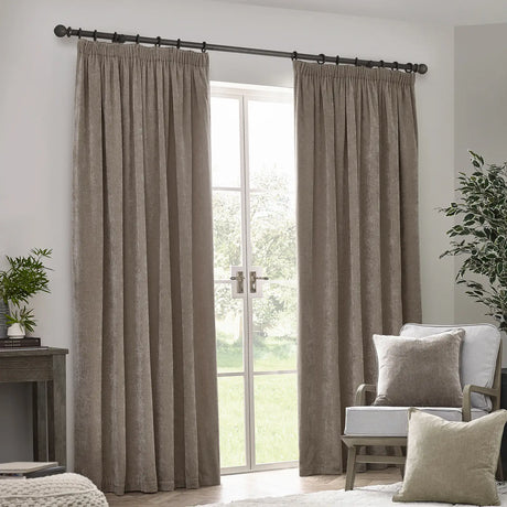 Heavy Lined Greige Velvet Chenille Pencil Pleat Curtains - additional product view 2