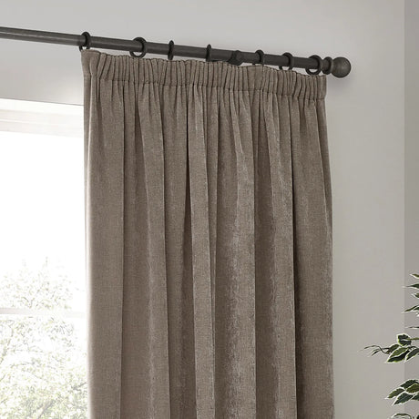 Heavy Lined Greige Velvet Chenille Pencil Pleat Curtains - additional product view 3