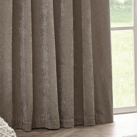 Heavy Lined Greige Velvet Chenille Pencil Pleat Curtains - additional product view 4