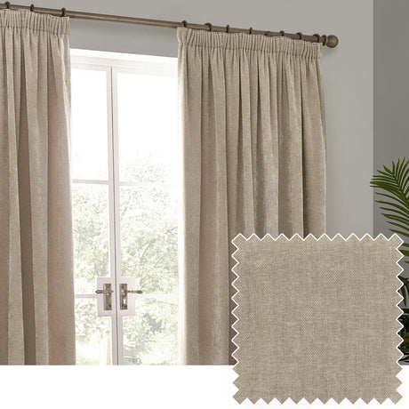Heavy Lined Natural Velvet Chenille Pencil Pleat Curtains - additional product view 1
