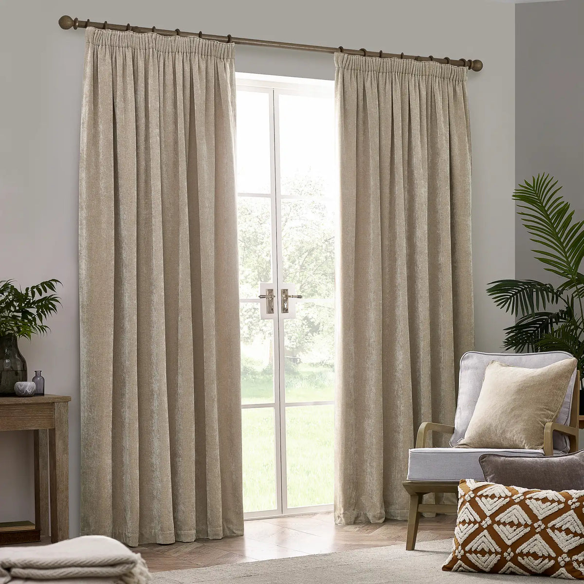 Heavy Lined Natural Velvet Chenille Pencil Pleat Curtains - additional product view 2