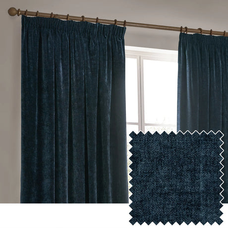 Heavy Lined Navy Velvet Chenille Pencil Pleat Curtains - additional product view 1