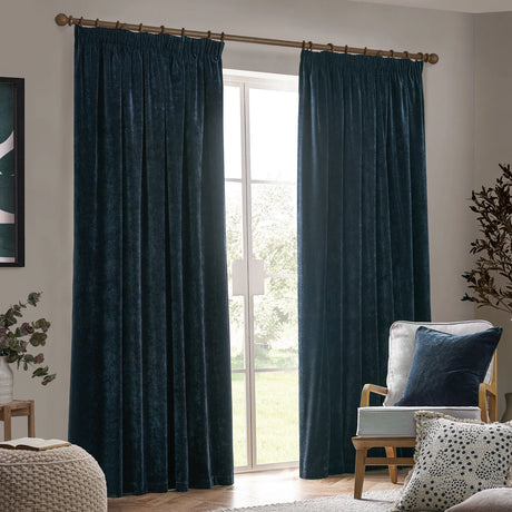 Heavy Lined Navy Velvet Chenille Pencil Pleat Curtains - additional product view 2