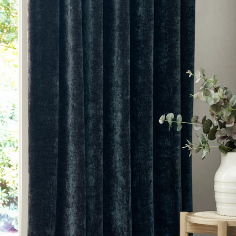 Heavy Lined Navy Velvet Chenille Pencil Pleat Curtains - additional product view 3