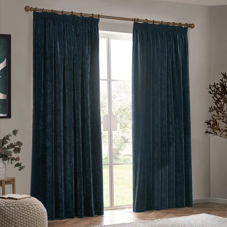 Heavy Lined Navy Velvet Chenille Pencil Pleat Curtains - additional product view 5