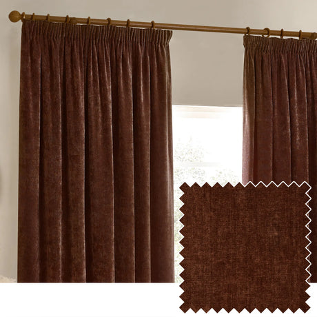 Heavy Lined Nutmeg Velvet Chenille Pencil Pleat Curtains - additional product view 1
