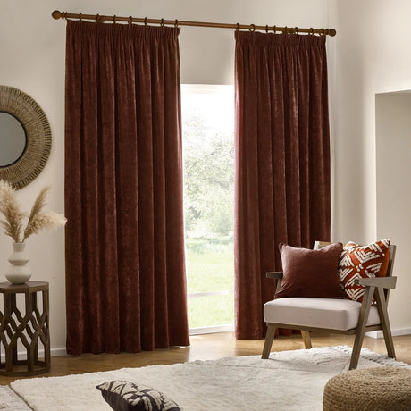Heavy Lined Nutmeg Velvet Chenille Pencil Pleat Curtains - additional product view 2