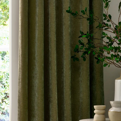 Heavy Lined Olive Velvet Chenille Pencil Pleat Curtains - additional product view 3