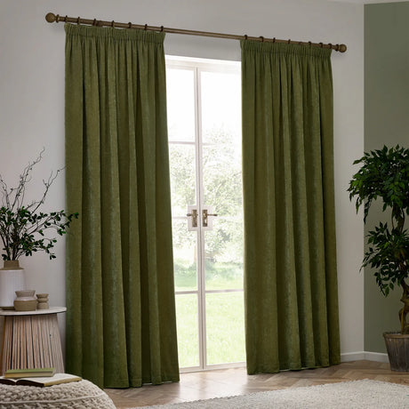 Heavy Lined Olive Velvet Chenille Pencil Pleat Curtains - additional product view 5