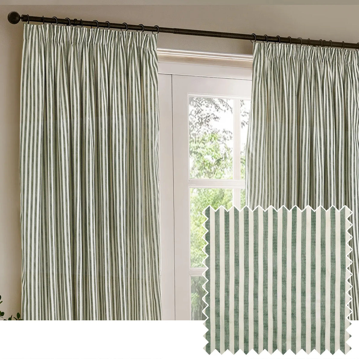Hebden Lined Forest 100% Cotton Dimout Pencil Pleat Curtains - additional product view 1