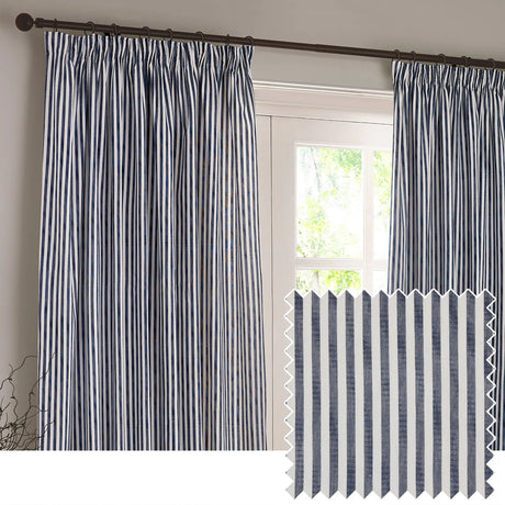 Hebden Lined Navy 100% Cotton Dimout Pencil Pleat Curtains - additional product view 1