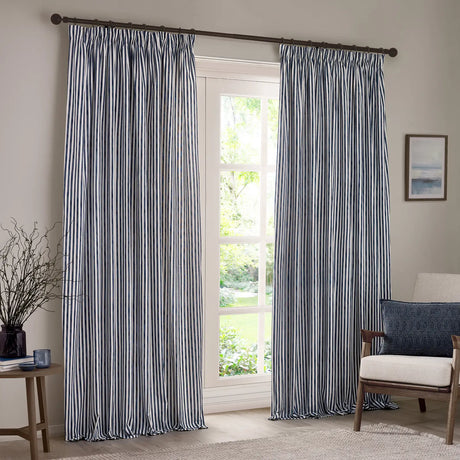 Hebden Lined Navy 100% Cotton Dimout Pencil Pleat Curtains - additional product view 2