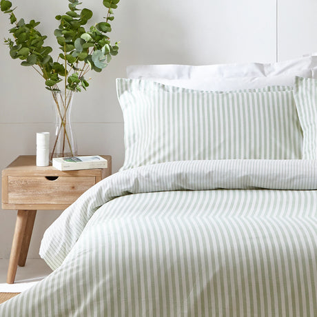 Hebden Mélange Stripe Eucalyptus 100% Cotton Duvet Cover Bedding Set - additional product view 1