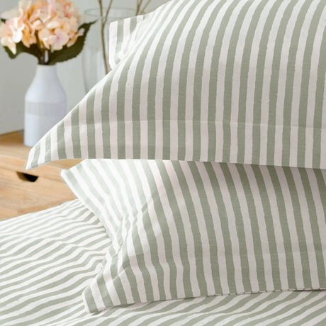 Hebden Mélange Stripe Eucalyptus 100% Cotton Duvet Cover Bedding Set - additional product view 2