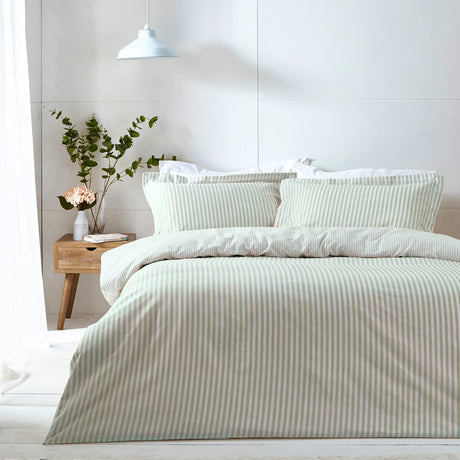 Hebden Mélange Stripe Eucalyptus 100% Cotton Duvet Cover Bedding Set - additional product view 3