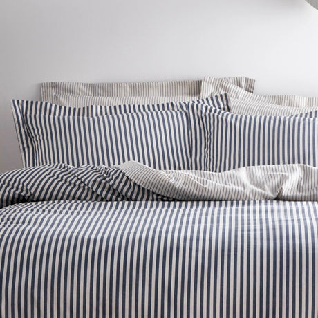 Hebden Mélange Stripe Navy 100% Cotton Duvet Cover Bedding Set - additional product view 1