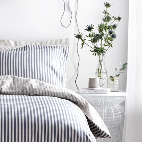 Hebden Mélange Stripe Navy 100% Cotton Duvet Cover Bedding Set - additional product view 2