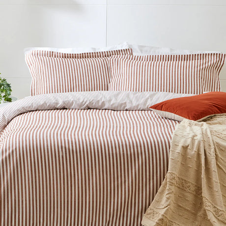 Hebden Mélange Stripe Pecan 100% Cotton Duvet Cover Bedding Set - additional product view 1