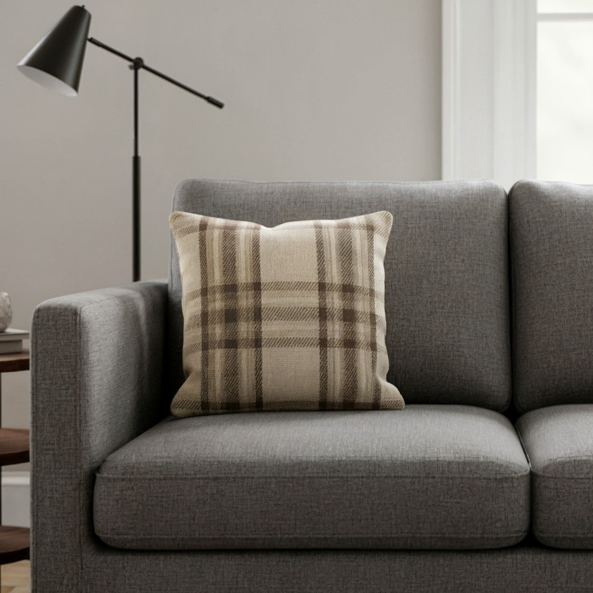 Highland Check Cushion Cover Microfibre 17" x 17 - Natural