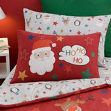 Close-up of matching Ho Ho Ho Christmas Duvet Cover Set Red Polycotton pillowcases showing the pattern and fabric detail