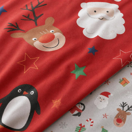 Macro close-up of the polycotton fabric on the Ho Ho Ho Christmas Duvet Cover Set Red Polycotton