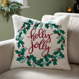 Holly Wreath Embroidered Cushion Cover Multicolour 45 x 45cm - image 1