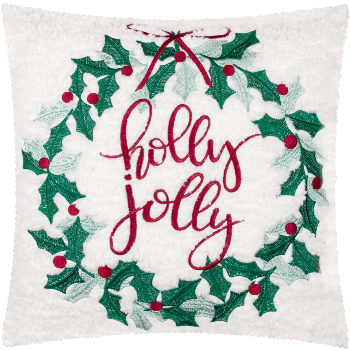 Holly Wreath Embroidered Cushion Cover Multicolour 45 x 45cm - image 2