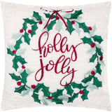 Holly Wreath Embroidered Cushion Cover Multicolour 45 x 45cm - image 2