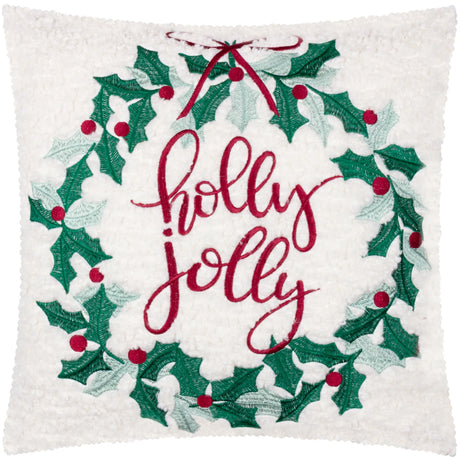 Holly Wreath Embroidered Cushion Cover Multicolour 45 x 45cm - image 2