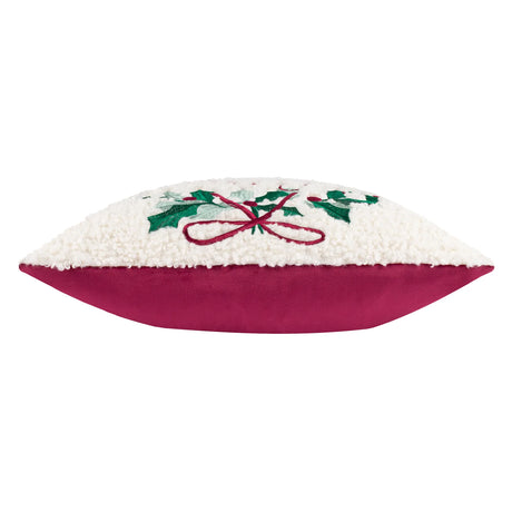 Holly Wreath Embroidered Cushion Cover Multicolour 45 x 45cm - image 4