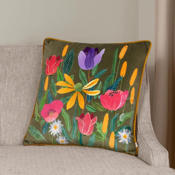 House of Bloom Celandine Olive Cushion Cover 17" x 17" - Ideal