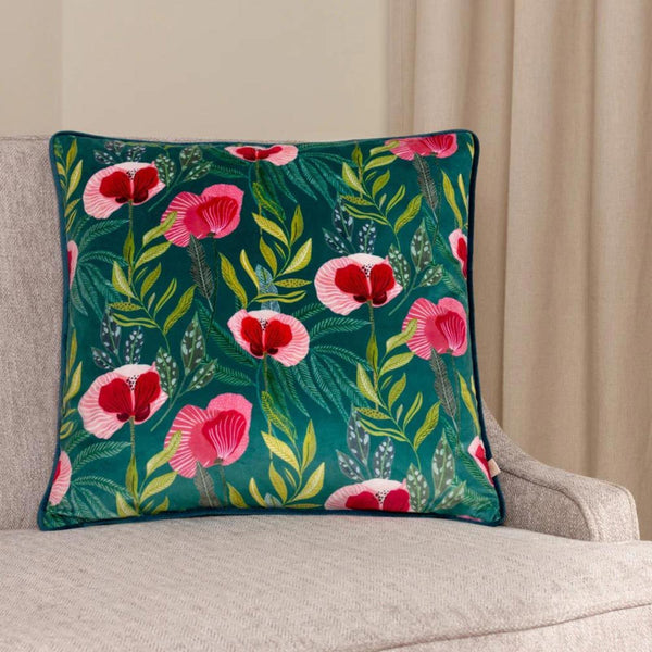 House of Bloom Poppy Cushion Teal - Ideal