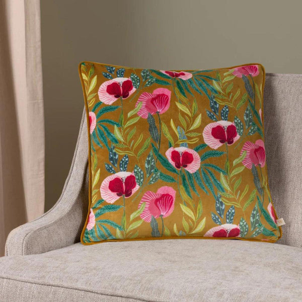 House of Bloom Poppy Saffron Cushion Cover 17" x 17" - Ideal