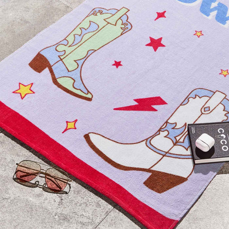 Sassy B Howdy Cowgirl 76x160cm Cotton Beach Towel Lilac