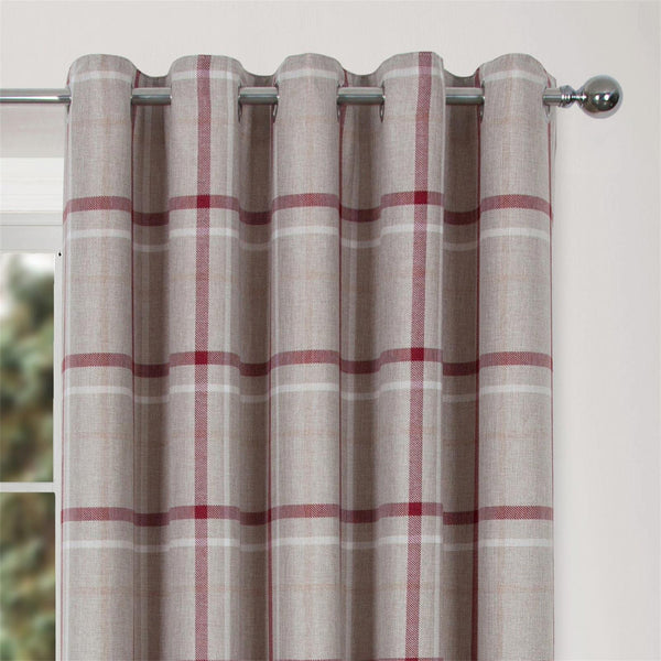 Hudson Woven Check Eyelet Curtains Red - Ideal