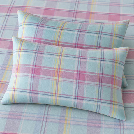 Close-up of matching Hygge Applecross Check Flannelette Brushed Cotton Duvet Cover Set pillowcases showing the pattern and fabric detail