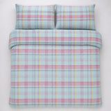 Overhead flat lay of the Hygge Applecross Check Flannelette Brushed Cotton Duvet Cover Set with two matching pillowcases