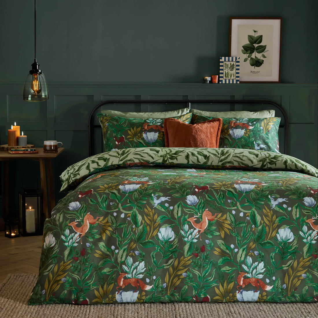 Into The Woods Printed Reversible Duvet Cover Set Forest Green