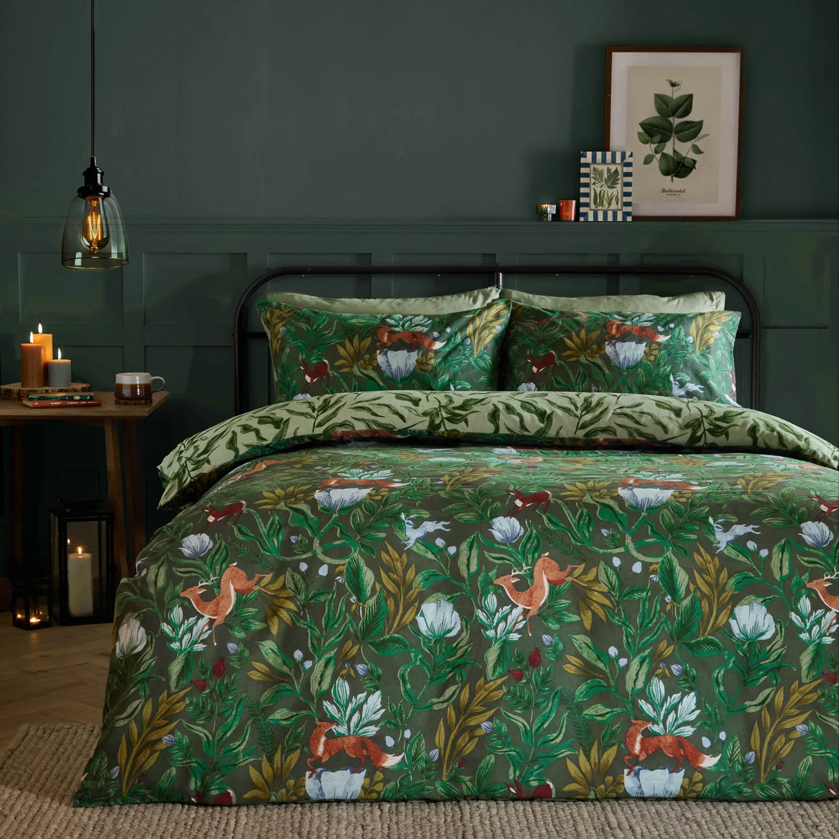 Into The Woods Printed Reversible Duvet Cover Set Forest Green - image 5