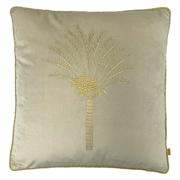 Desert Palm Embroidered Velvet Cushion Cover Ivory