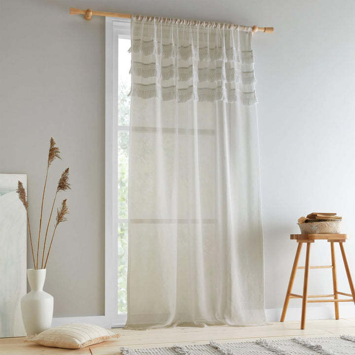 Izmir Tassel Voile Curtain Panel Stone Grey - Ideal