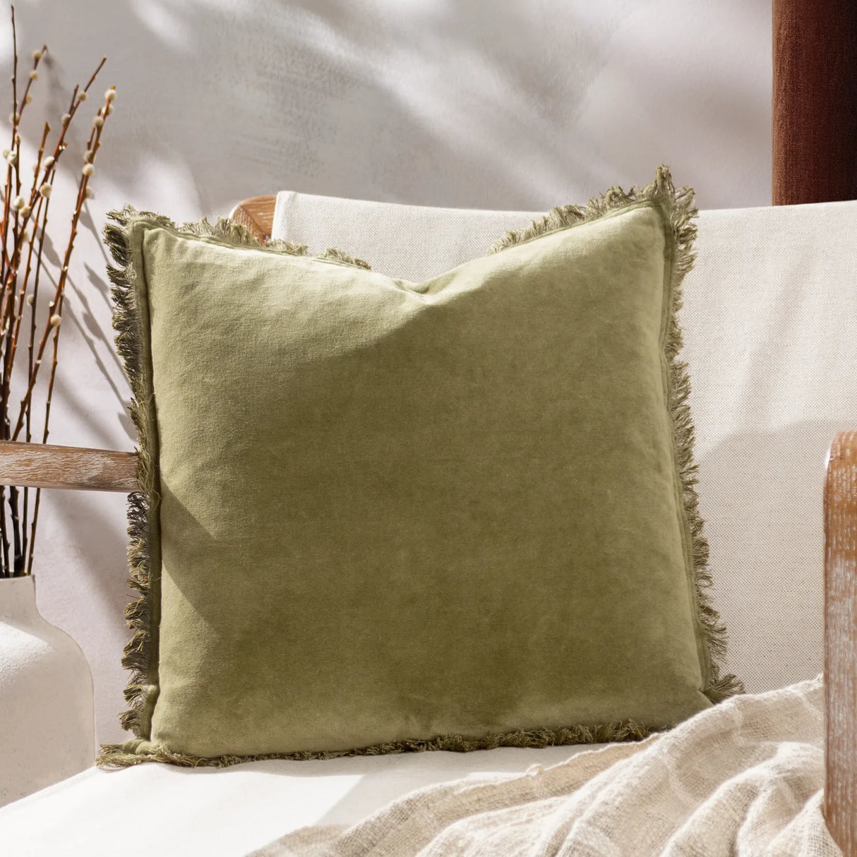Jaye Velvet Fringed Cushion Cover Moss 45 x 45cm - image 1
