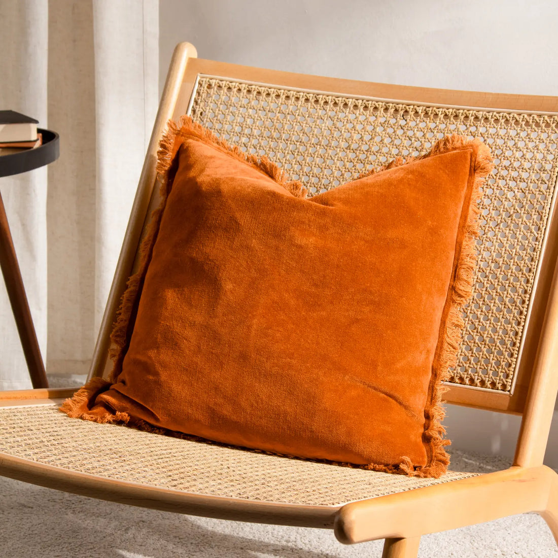 Jaye Velvet Fringed Cushion Cover Rust 45 x 45cm