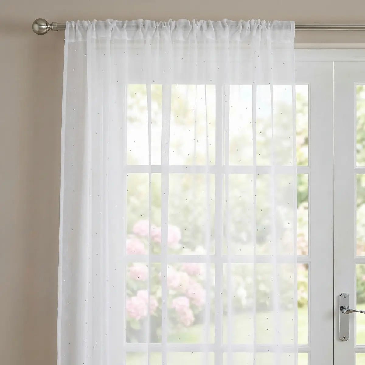 Jewel Sparkle Slot Top Voile Curtain Panel 2