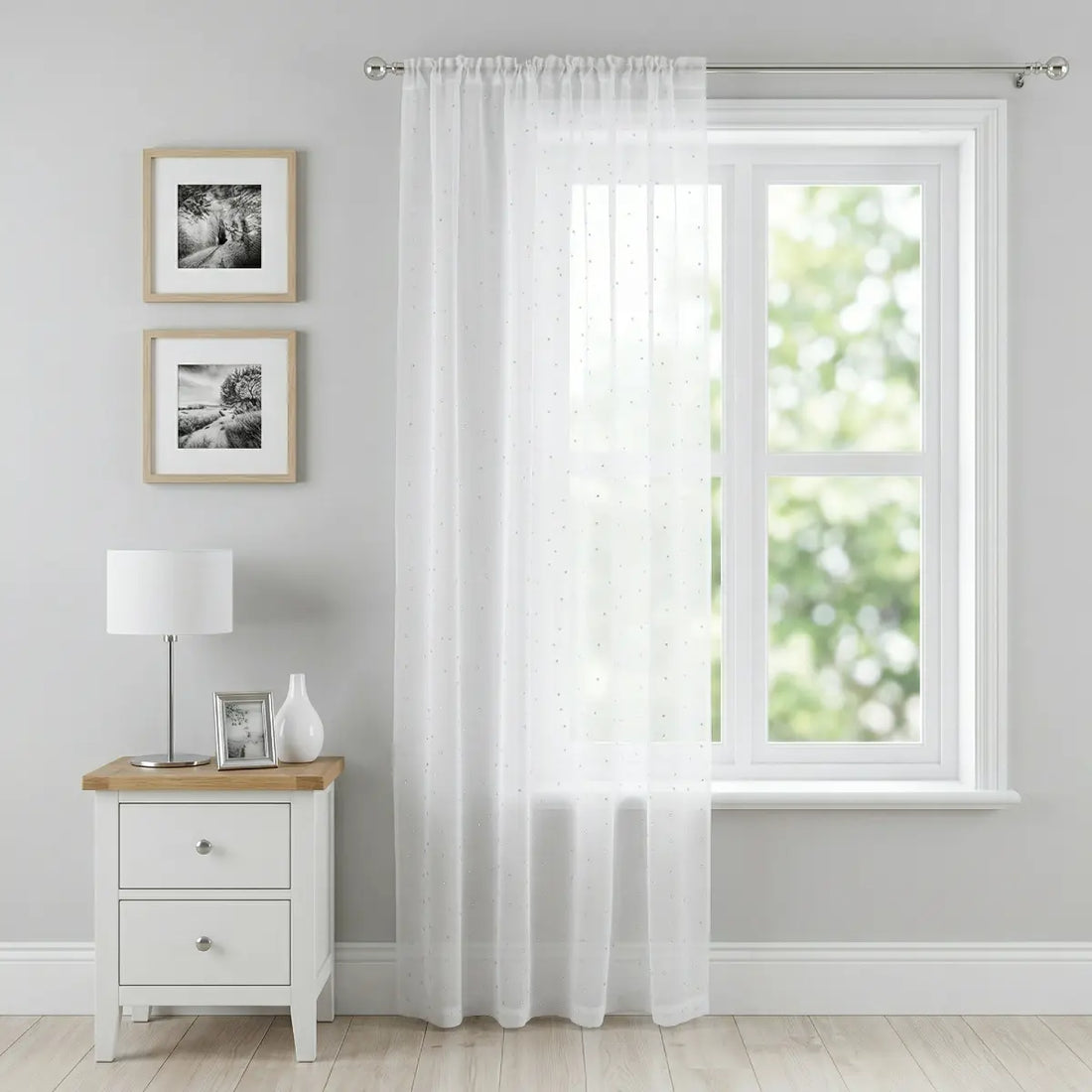 Jewel Sparkle Slot Top White Voile Curtains Panel