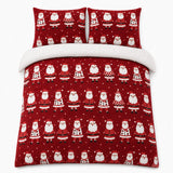 Overhead flat lay of the Jolly Santa Christmas Microfibre Duvet Cover Set with two matching pillowcases